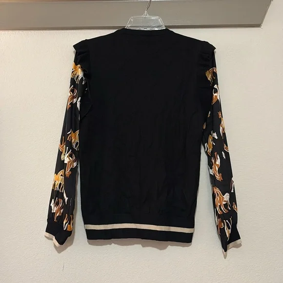 THML Black Ruffle Sweater w/ Horse Print Sleeveless SZ S EUC - Picture 3 of 6